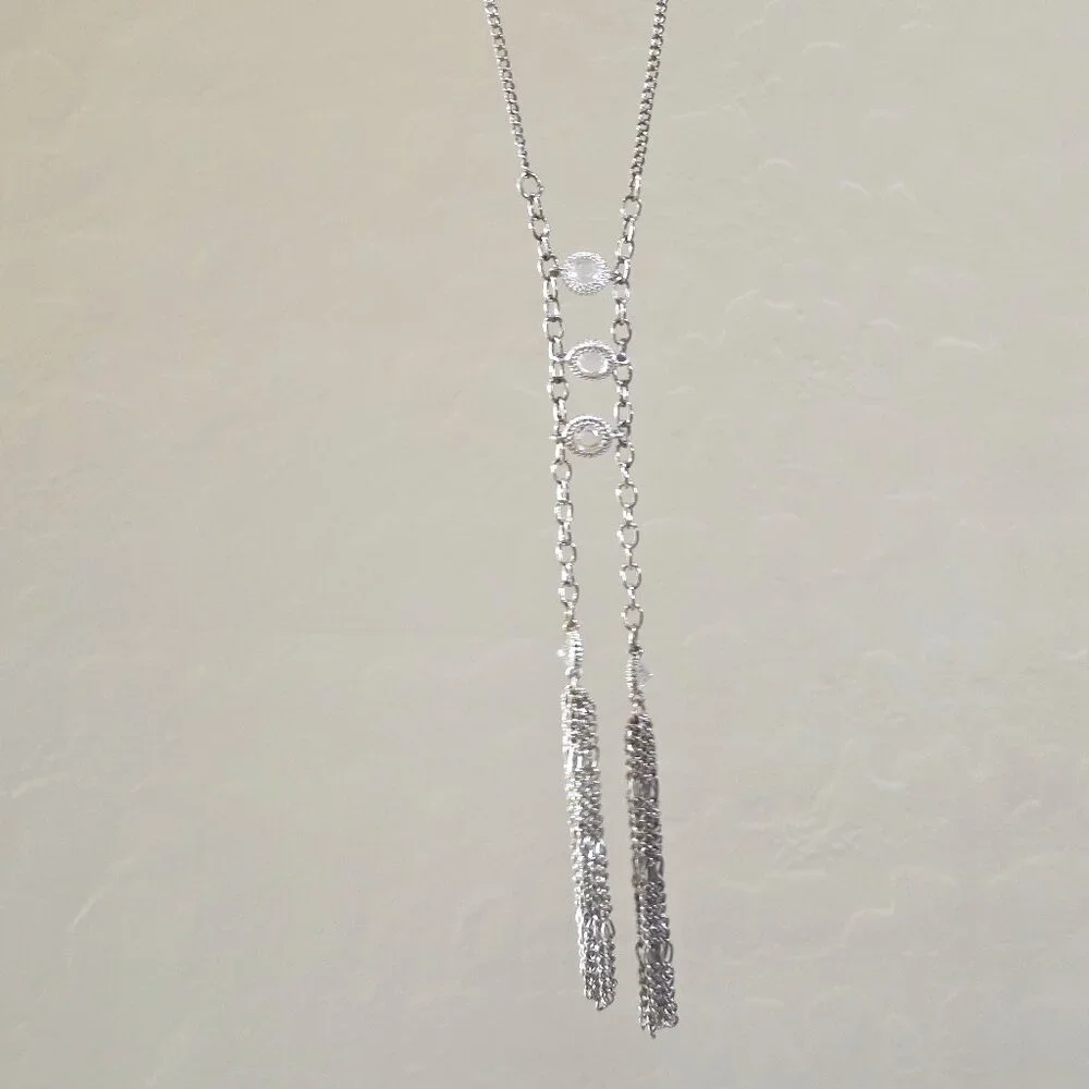 Vintage Silver Tassle Western Style Stone Accents Long 29